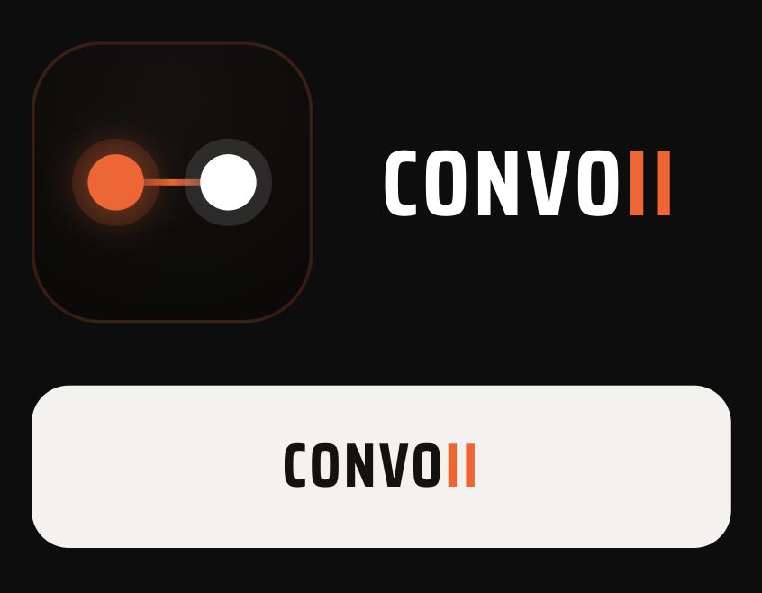 Convoii app icon and wordmark, in dark and light lockups