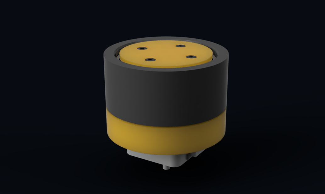 The drive assembled: bolted output flange on top, motor at the base.
